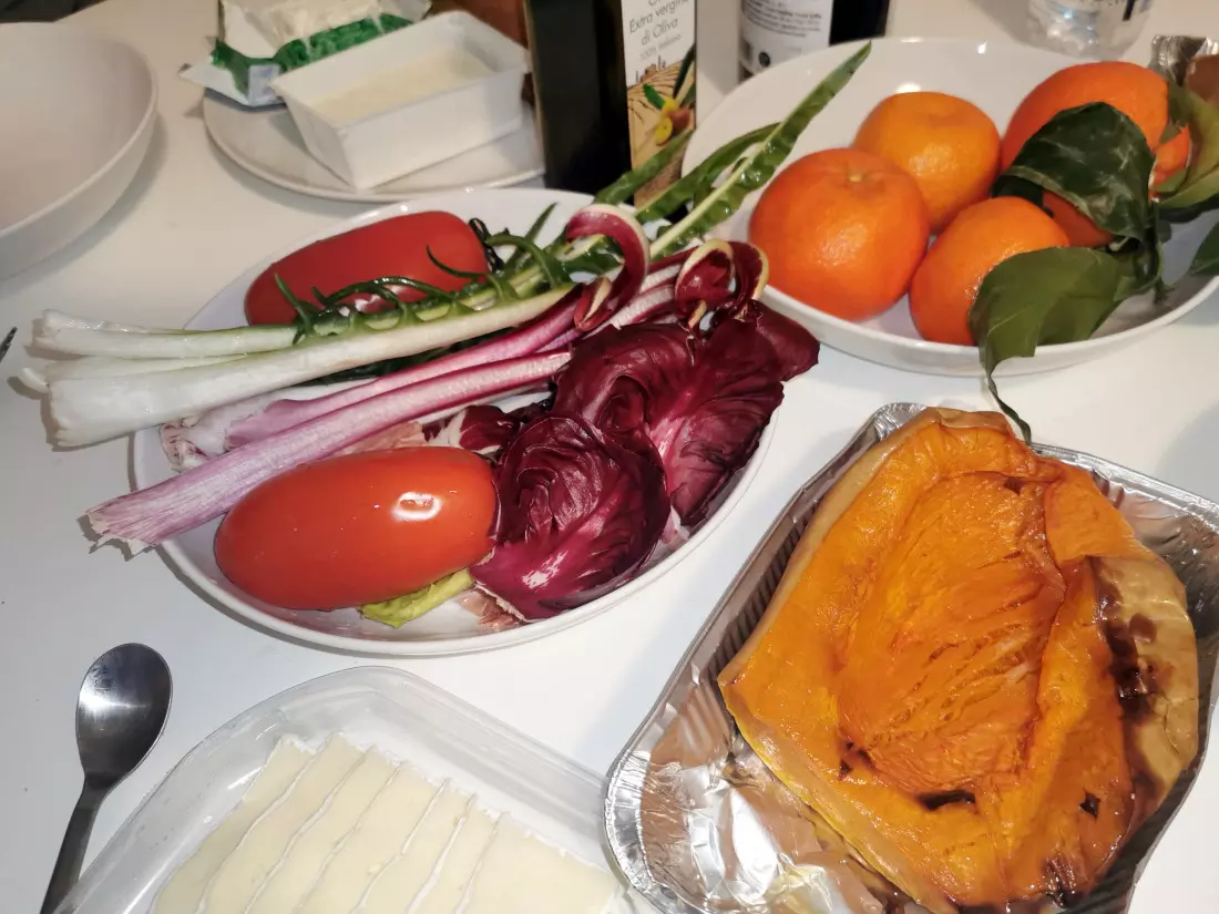 Roasted pumpkin and vegetables from supermarket