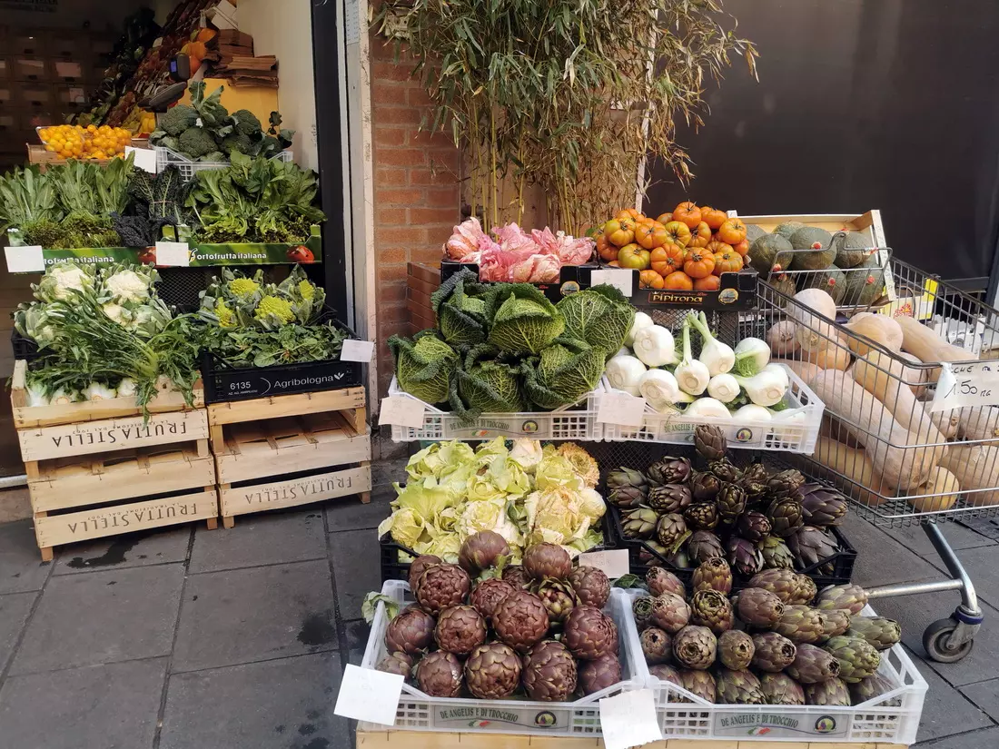 Colorful food display at a local market stall