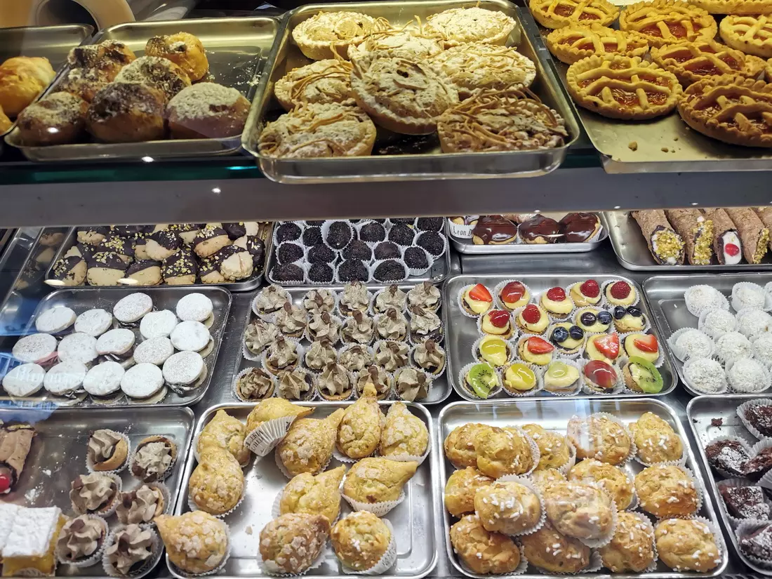 Assorted Italian pastries and sweets on display