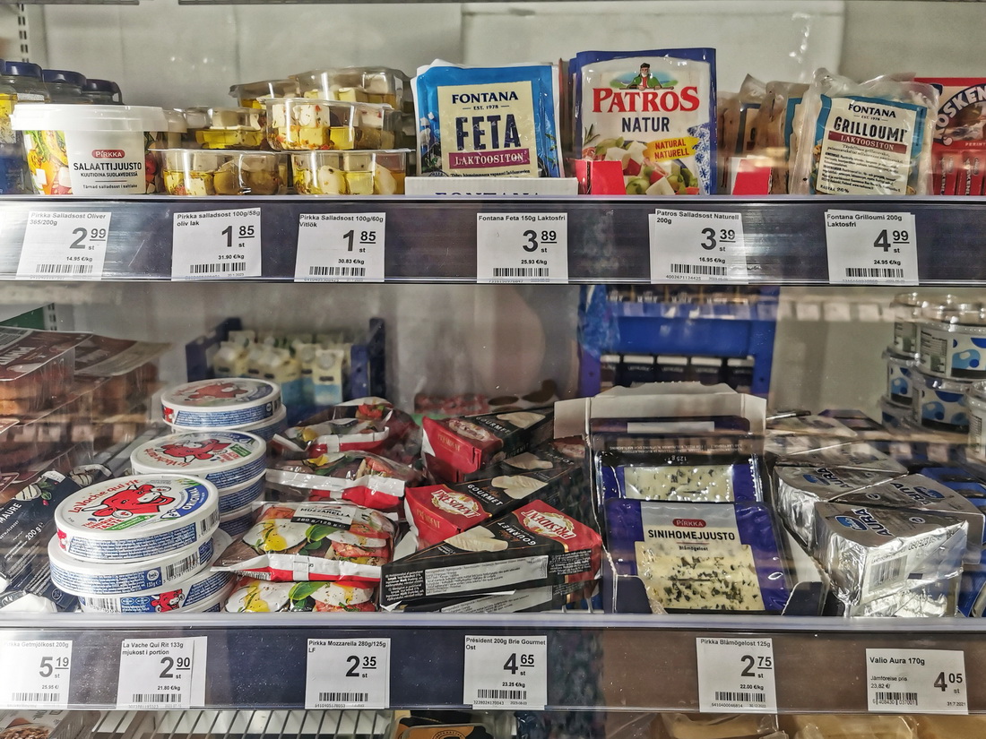 Grocery prices in Åland supermarket showing expensive feta and cheese