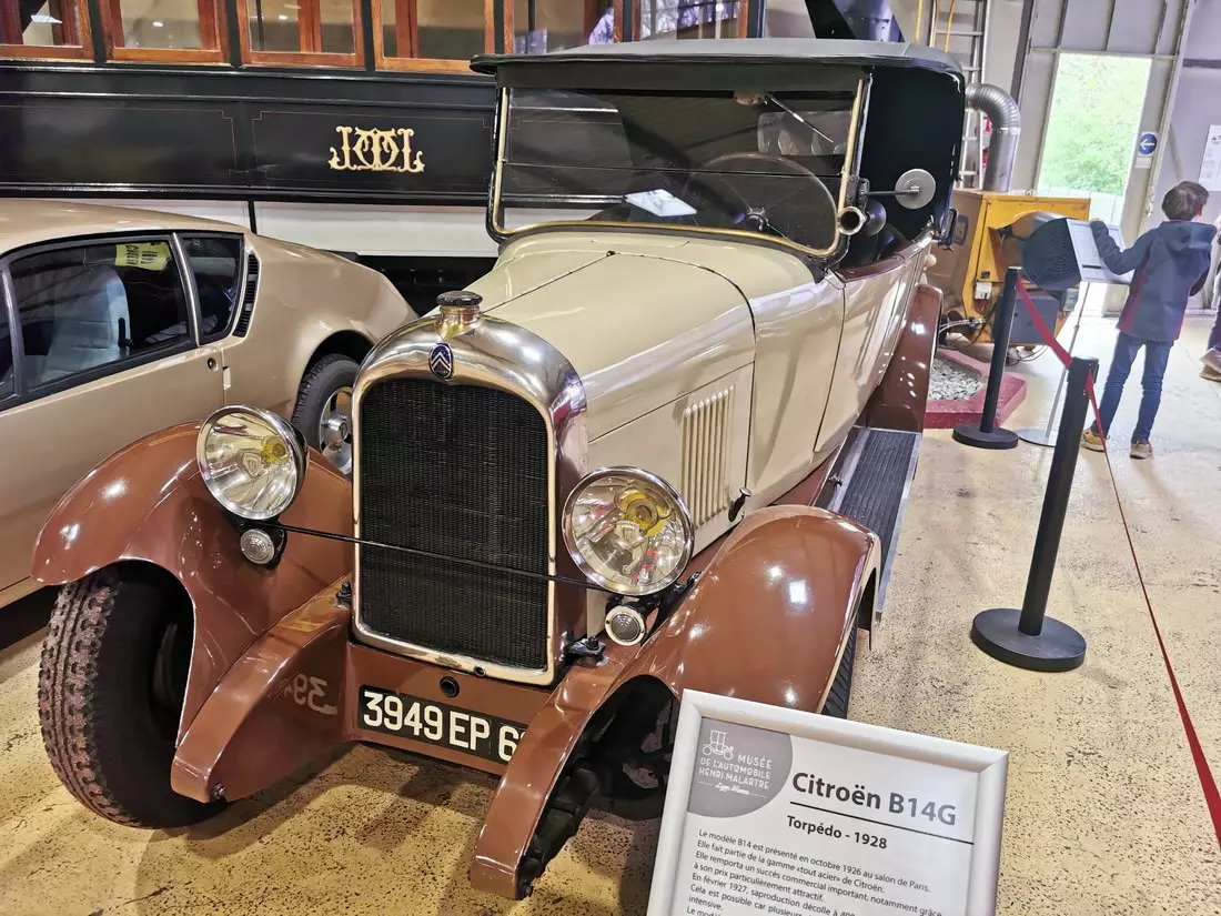 Vintage 1928 Citroën on display at the Malartre Museum near Lyon