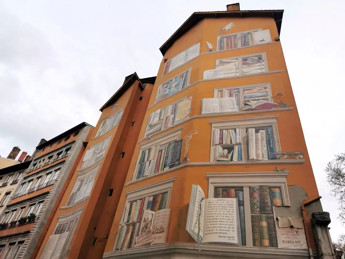 La Bibliothèque: A 400 m² bookshelf of Lyonnais literature, painted in 1998.