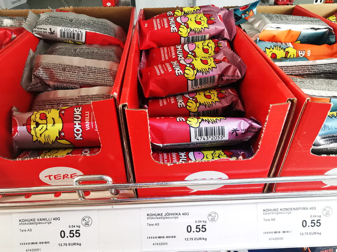 Kohuke curd snack bars in a supermarket in Estonia