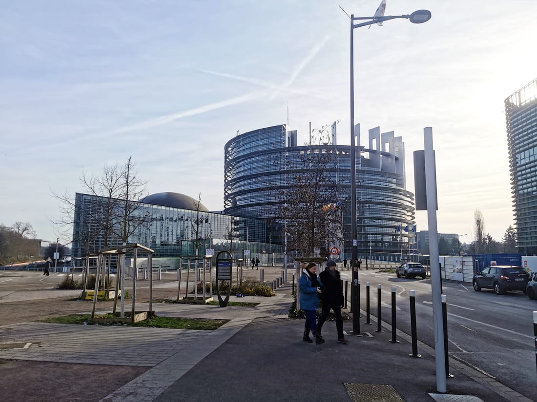 Strasbourg European Quarter modern architecture plazas empty on a winter day