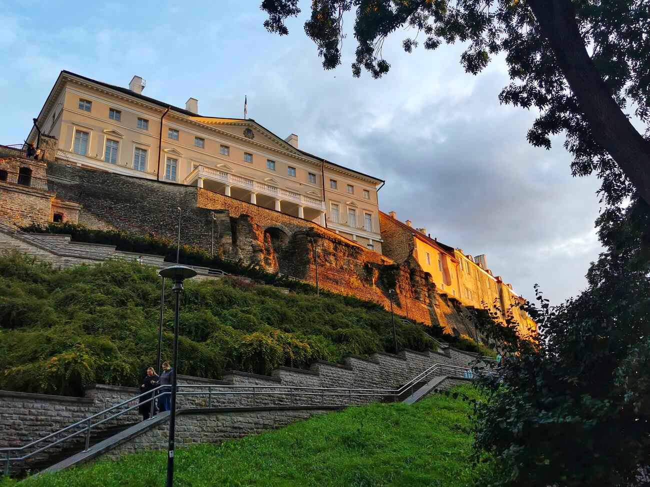Sunset light on Toompea Castle walls in Tallinn Old Town