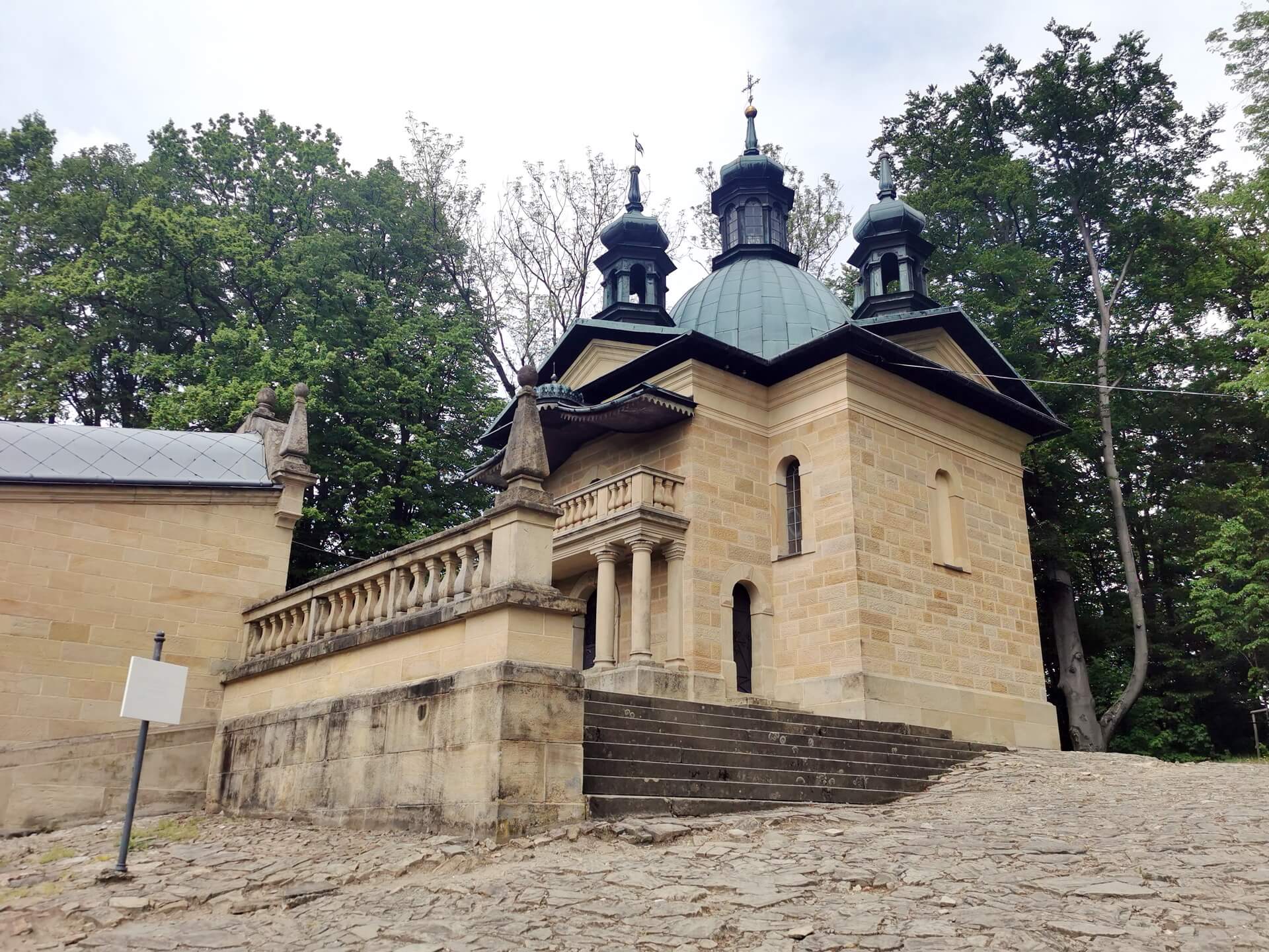 chapel with stone stairway on the pilgrimage route in Kalwaria Zebrzydowska near Krakow