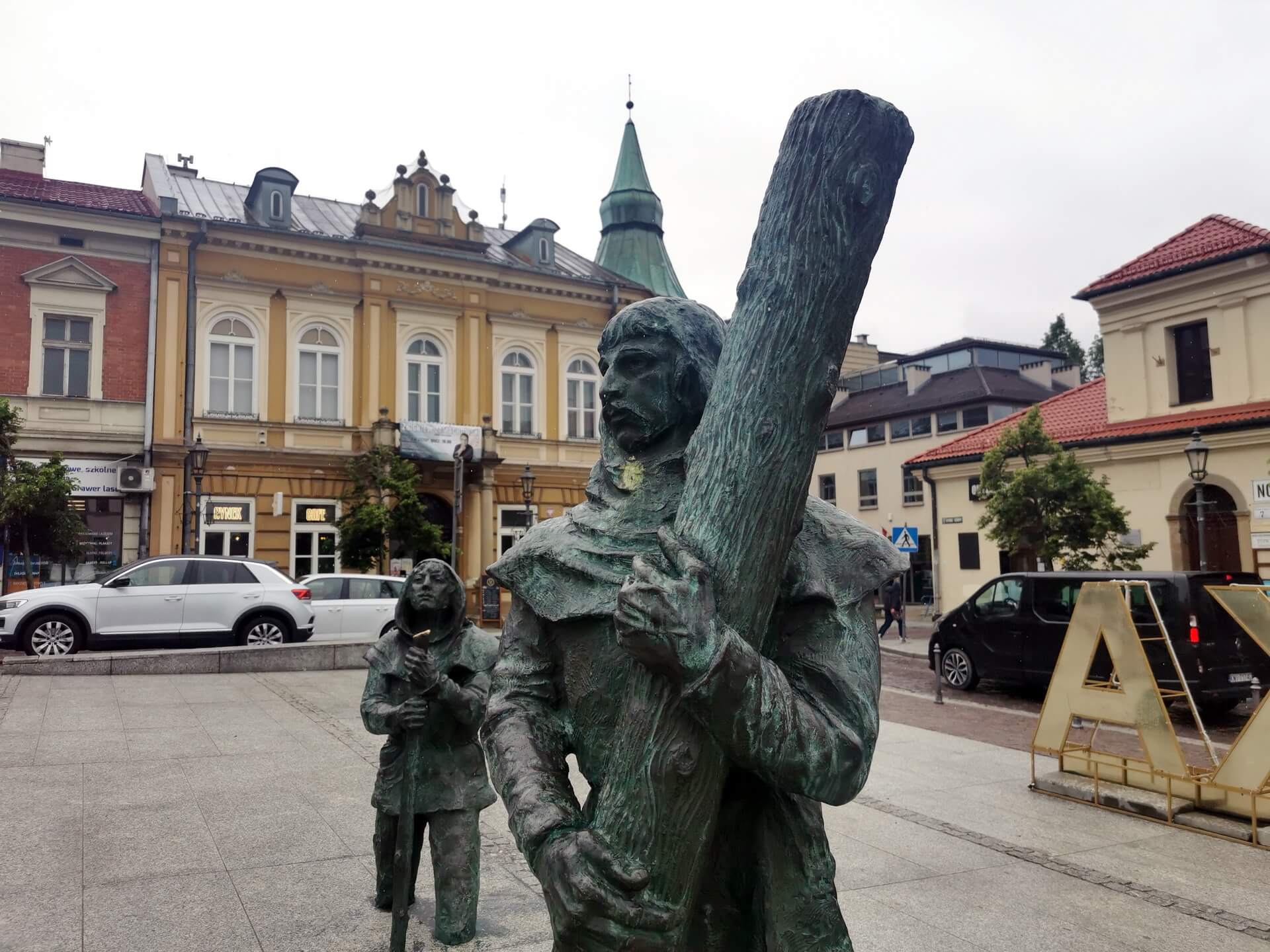 Mining-themed sculptures on the main square in Wieliczka