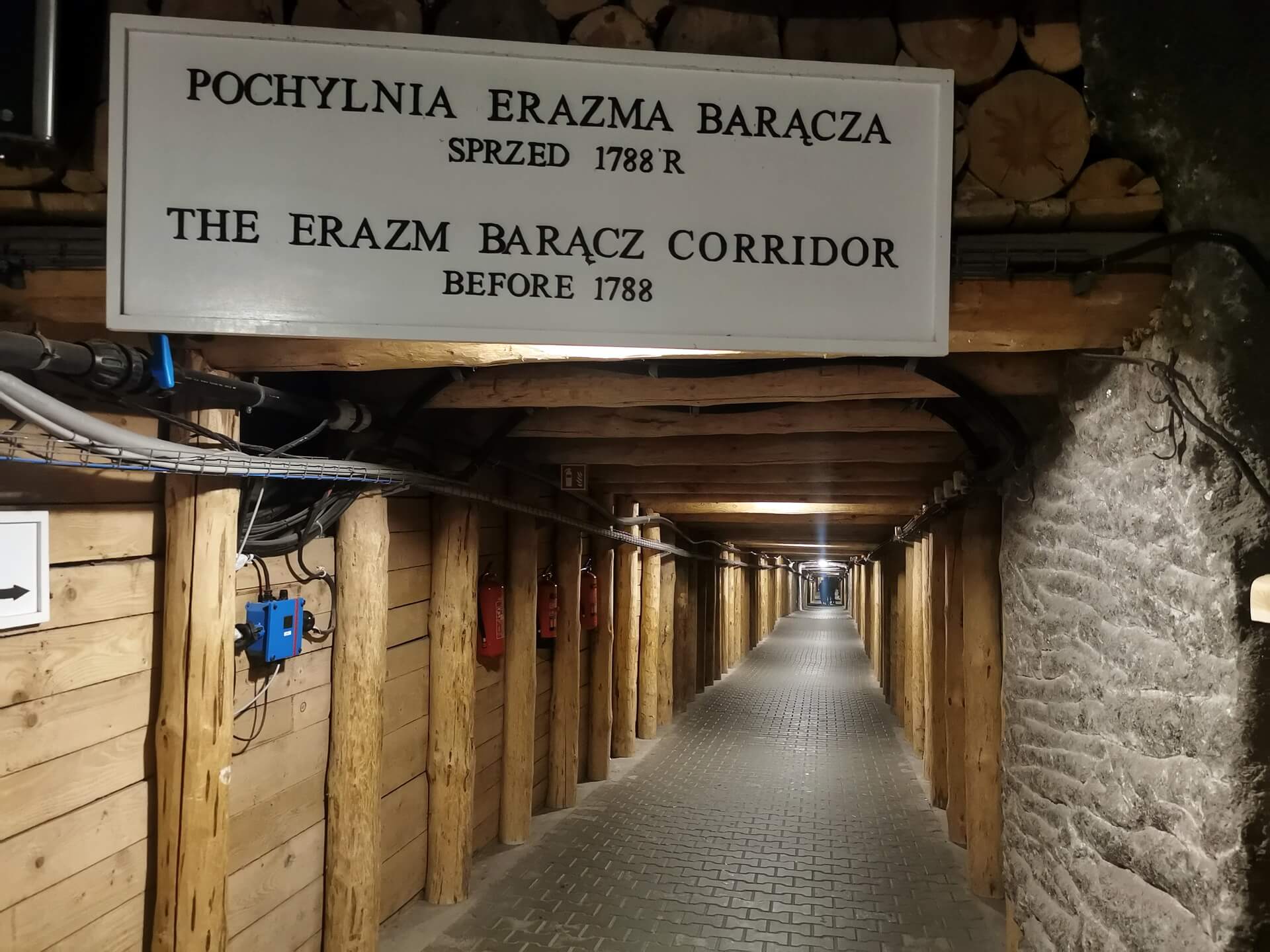 Wooden underground corridor with timber supports