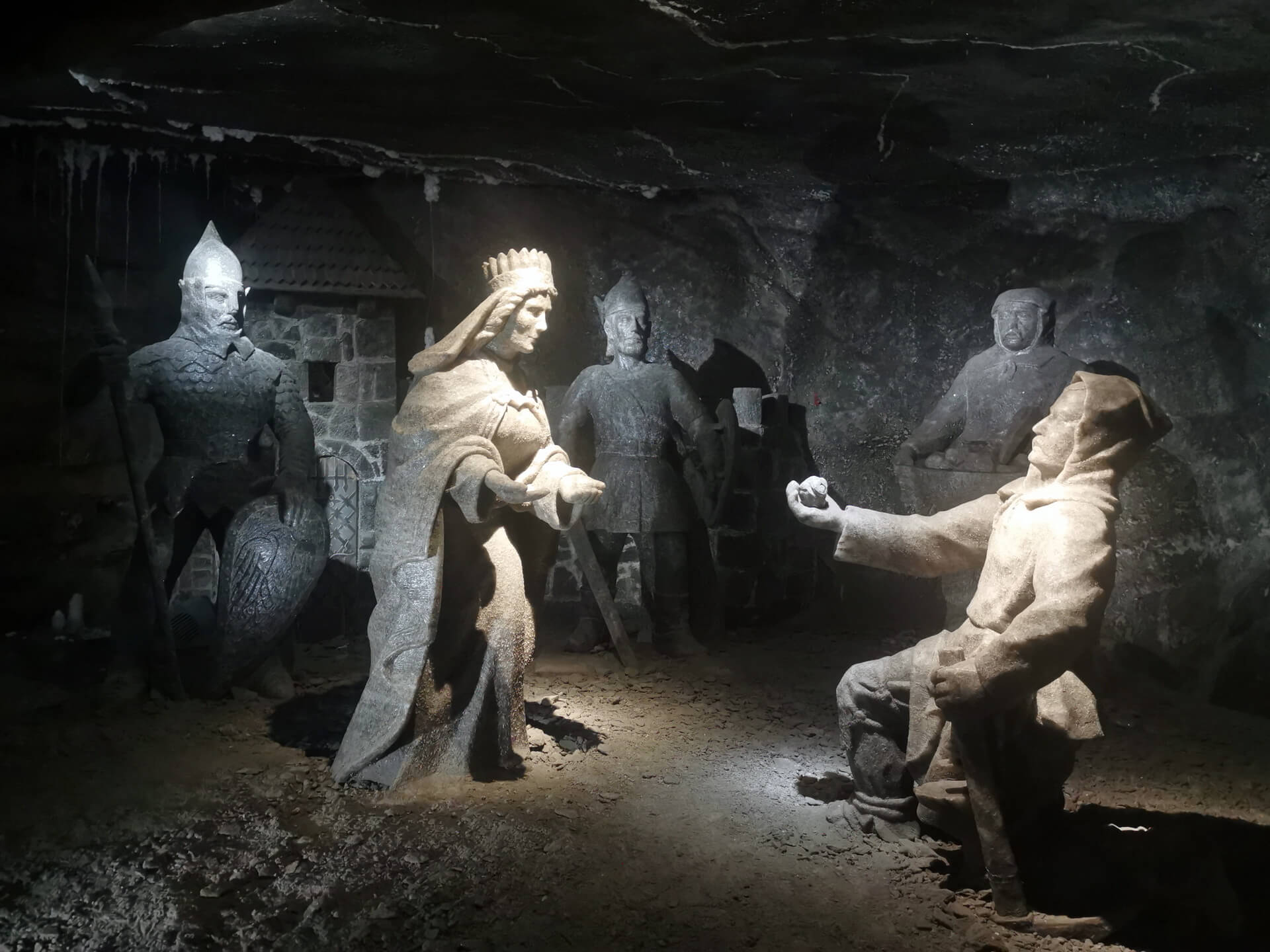 Salt-carved medieval scene inside Salt Mine
