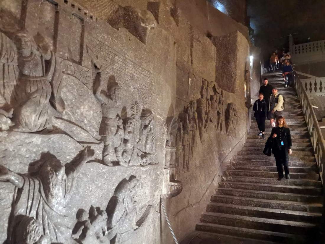 Wieliczka Salt Mine underground carvings and staircase